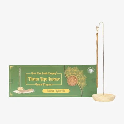 The Range Sacred Ayurveda Tibetan Rope Incense With Holder - Green