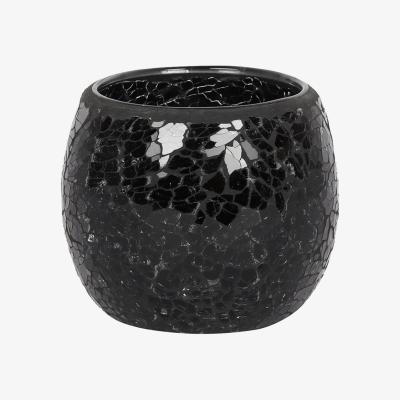 The Range Large Crackle Glass Candle Holder Sparkly and Elegant - Black