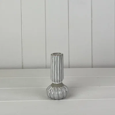 The Range Grey Glazed Ceramic Candle Holder with Texture Detail - Grey
