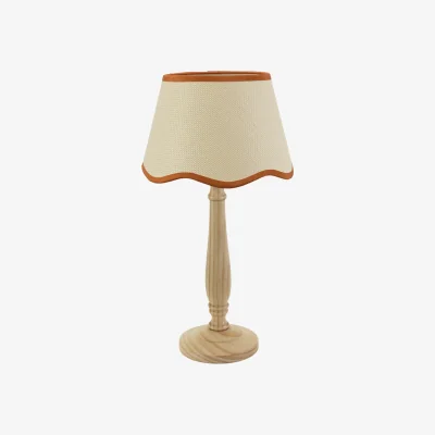 The Range Victoria Light Wood Candlestick Table Lamp with Linen Scallop Trim Tapered Shade - Rust / Bulb Included