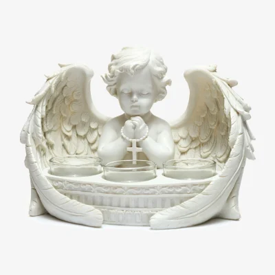 The Range Triple Tea Light Candle Holder - Playing Cherub - White
