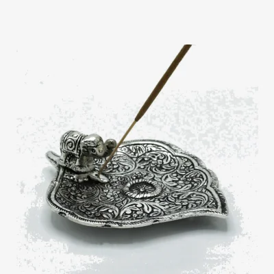 The Range Polished Aluminium Elephant Leaf Incense Holder 11cm - Silver