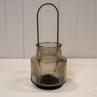 The Range Smokey Brown Large Glass Candle Holder with handle - Brown