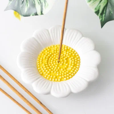 The Range Ceramic Daisy Incense Stick Holder - White/Yellow