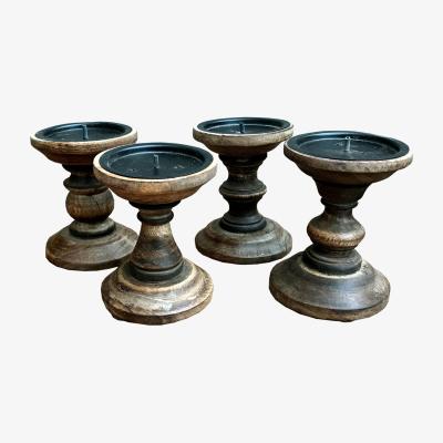 The Range Set of 4 Brown Wooden Candlestick - Brown