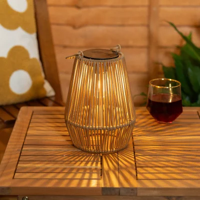 The Range 2 Pack Solar Powered Outdoor Faux Bamboo Lanterns - Natural