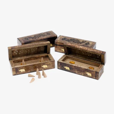 The Range Incense Cone Smoke Box 6 Inch Mango Wood - Brown