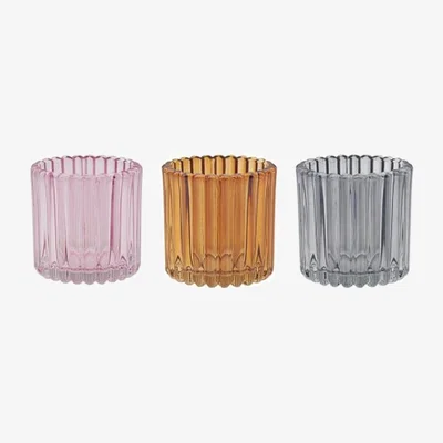The Range Ribbed Glass Tea Light Candle Holder  - Pink
