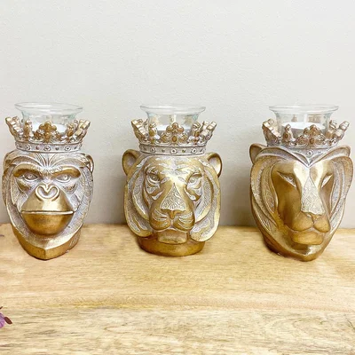 The Range Set of 3 Animal Head Candle Holders - Gold