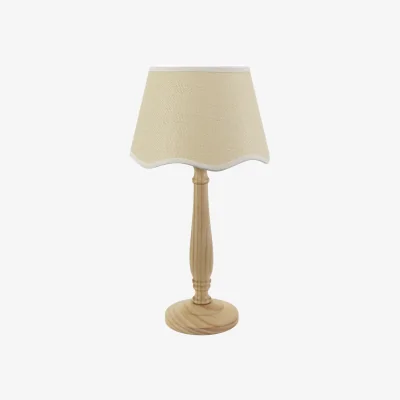 The Range Victoria Light Wood Candlestick Table Lamp with Linen Scallop Trim Tapered Shade - White / Bulb Not Included