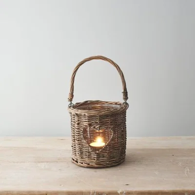 The Range Woven Wicker Heart Candle Holder Lantern  - Brown