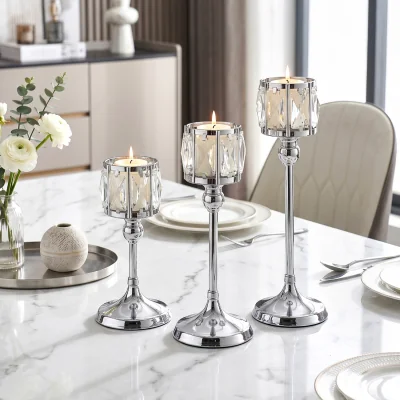 The Range Lifeideas Set of 3 Crystal Candle Holders - Silver