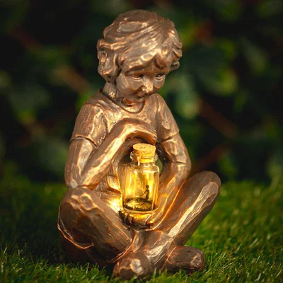 The Range Solar Boy Garden Ornament Fairy Lantern - Bronze Effect