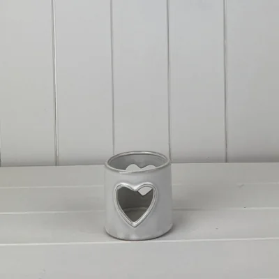 The Range Grey Glazed Ceramic Tealight Holder with Heart Cut Out with Textured - Grey