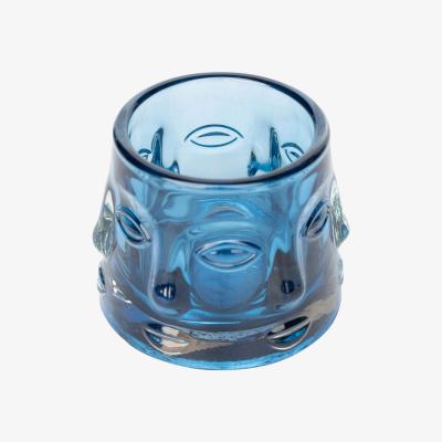 The Range Blue Glass Face Design Candle Holder - Blue