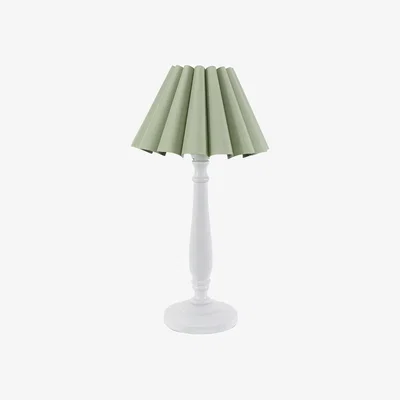 The Range Victoria White Wood Candlestick Stem Table Lamp with Scallop Tapered Lamp Shade - Sage Green / Bulb Not Included