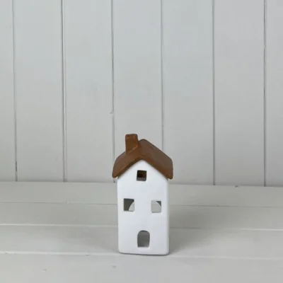 The Range White/Wood Grain Effect Ceramic House Tealight Holder Accent - White