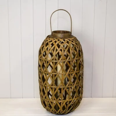 The Range Brown Medium Oval Bamboo Lantern with Glass Insert - Brown