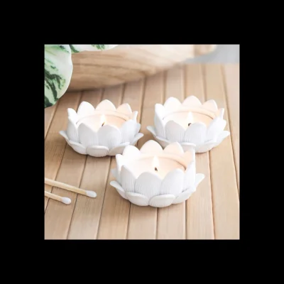 The Range Set of 3 White Lotus Flower Resin Tealight Holders - White