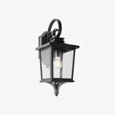 The Range Viktor Large Seeded Glass Outdoor Lantern Wall Light - Black