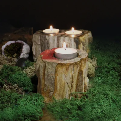 The Range Petrified Wood Candle Holder Single Tall - Brown