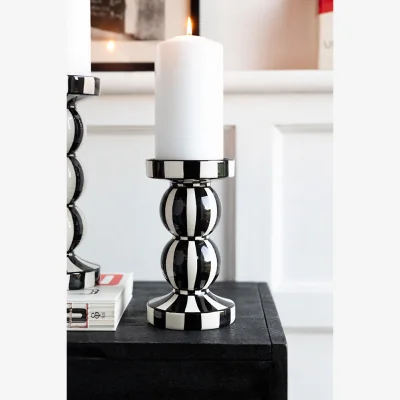 Rockett St George Black & White Stripe Pillar Candle Holder - Short