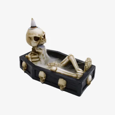 The Range Skeleton in the Coffin Backflow Incense Burner - White & Grey