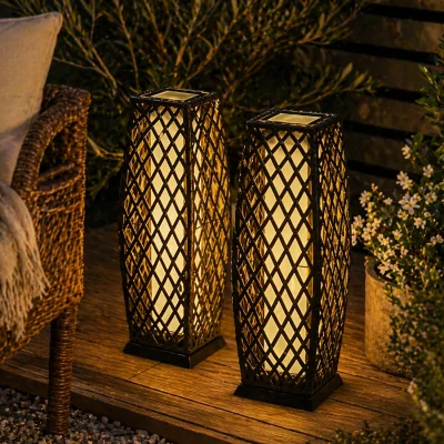 The Range Pack of 2 Solar Rattan LED Garden Floor Lanterns