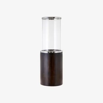The Range Hampstead Small Mango Wood Hurricane Candle Holder - Natural, Clear