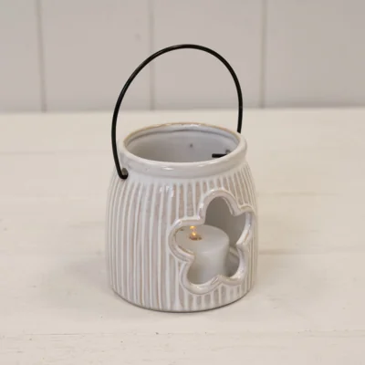 The Range White Natural Ceramic Tealight Holder with Flower Cut Out - Natural