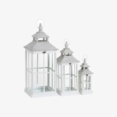 The Range Set Of 3 Window-Style Lanterns For Home Decor - White