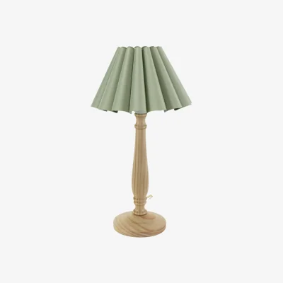 The Range Victoria Light Wood Candlestick Stem Table Lamp with Scallop Tapered Lamp Shade - Sage Green / Bulb Not Included