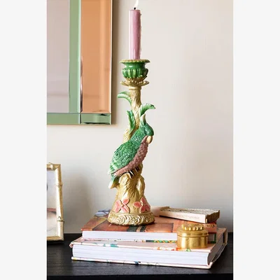 Rockett St George Ornate Gold & Green Parrot Candlestick Holder