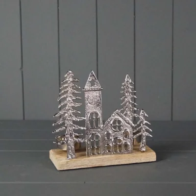 The Range Silver Festive Metal Townscape Tealight Holder - Silver