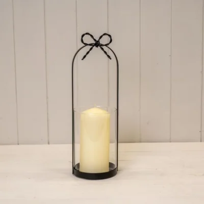 The Range Medium Black Metal Candle Holder with Bow - Black