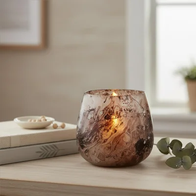 The Range Garan Brown Marble Effect Small Candle Holder - Brown