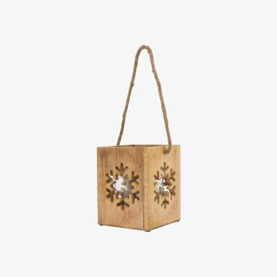 The Range Hill Interiors Wooden Snowflake Tealight Holder - Brown
