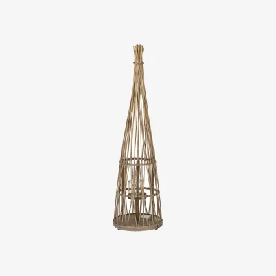 The Range Medium Conical Wicker Lantern With Glass Holder & LED Lights - Natural