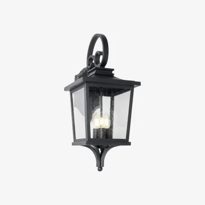 The Range Viktor Oversized Seeded Glass Outdoor Lantern Wall Light - Black