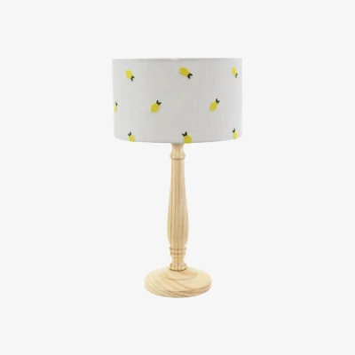 The Range Victoria Light Wood Candlestick Table Lamp with Lemon Embroidered Lamp Shade - Natural / Bulb Not Included