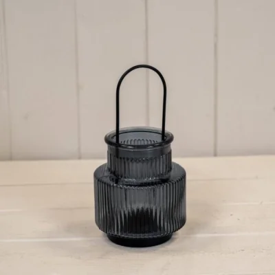 The Range Cool Grey Glass Candle Holder with Handle Small - Grey