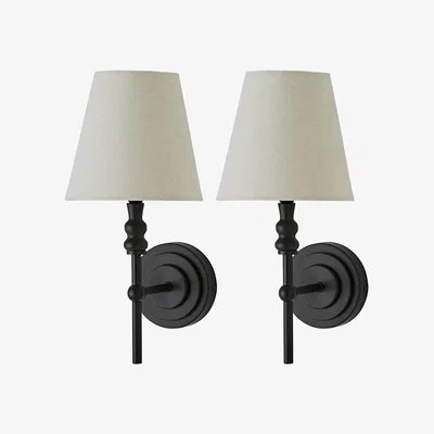 The Range Maggie Candlestick Wall Light with Linen Shade - Black / 2