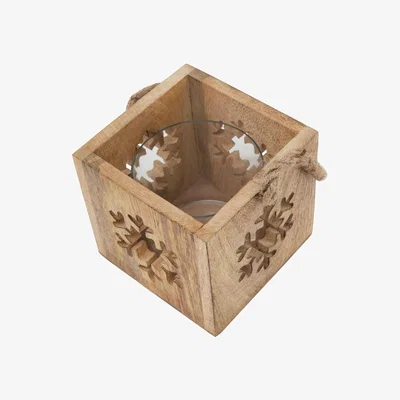 The Range Rustic Wooden Snowflake Tealight Candle Holder - Brown