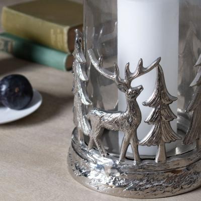 The Range Woodland Stag Scene Hurricane Lantern - Silver