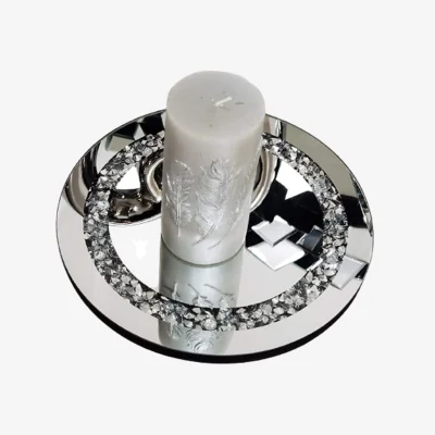 The Range Round Diamante Mirrored Crystal Candle Plate Candle Holder - Silver