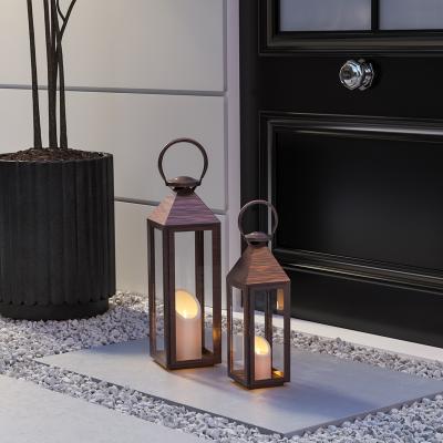 The Range Set of 2 Glass Hurricane Candle Holders  - Bronze / 18*19*53CM + 23*24*71CM