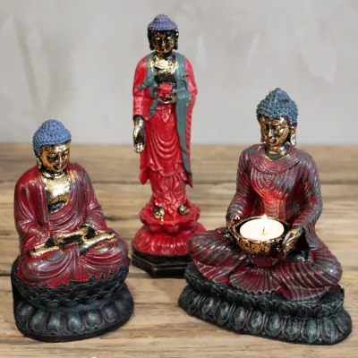 The Range Antique Buddha Devotee Candle Holder - Red