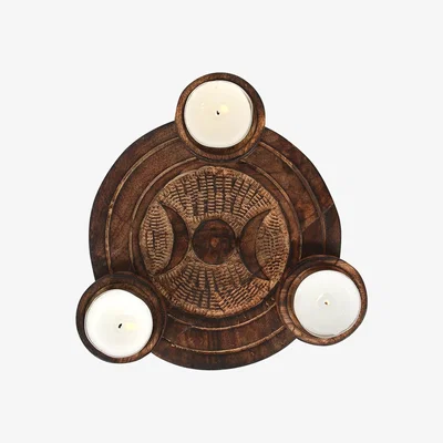 The Range Triple Moon Tealight Candle Holder Wooden Holder - Brown