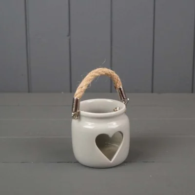 The Range Grey Porcelain Heart Tealight Holder with Rope Handle - Grey
