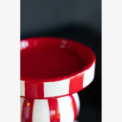 Rockett St George Red & White Stripe Pillar Candle Holder